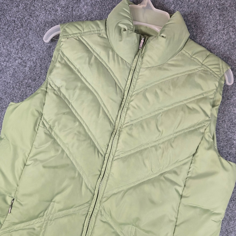 Eddie Bauer Premium Goose Down Puffer Vest Sage Green Chevron Quilted Womens M